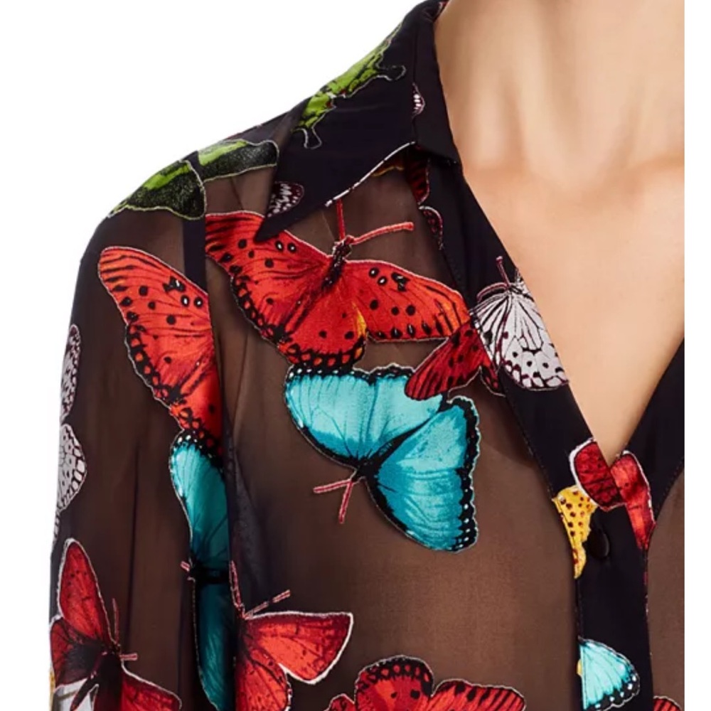 Alice + Olivia Multicolor Butterfly Sheila Burnout Blouse xs - Picture 3 of 10